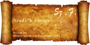 Szvák Ferenc névjegykártya